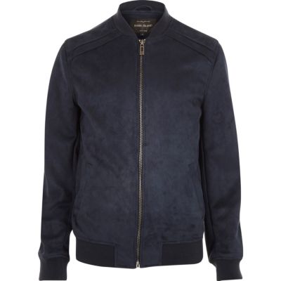Navy faux-suede bomber jacket